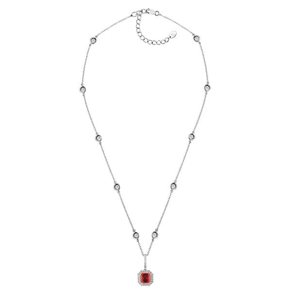 Sterling Garnet Hued Asscher Cut Pendant on 18" Regal Short Floating Chain (Pendant & Chain Sold Together. Pendant is Removable from Chain).