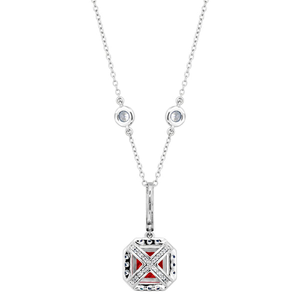 Sterling Garnet Hued Asscher Cut Pendant on 18" Regal Short Floating Chain (Pendant & Chain Sold Together. Pendant is Removable from Chain).