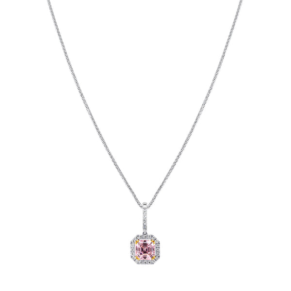 Sterling Fancy Light Pink Asscher Cut Pendant on 18" Sterling Silver 1.1mm Round Wheat  Chain (Pendant & Chain Sold Together. Pendant is Removable from Chain).