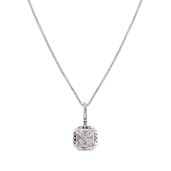 Sterling Fancy Light Pink Asscher Cut Pendant on 18" Sterling Silver 1.1mm Round Wheat  Chain (Pendant & Chain Sold Together. Pendant is Removable from Chain).