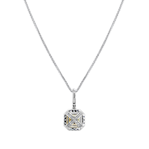 Sterling Fancy Light Yellow Asscher Cut Pendant on 18" Sterling Silver 1.1mm Round Wheat  Chain (Pendant & Chain Sold Together. Pendant is Removable from Chain).