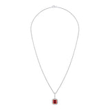 Sterling Garnet Hued Asscher Cut Pendant on 18