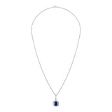 Sterling Lab Created Sapphire Cushion Cut Pendant 18