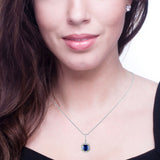 Sterling Lab Created Sapphire Cushion Cut Pendant 18