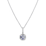 Sterling Lab Created Sapphire Cushion Cut Pendant 18