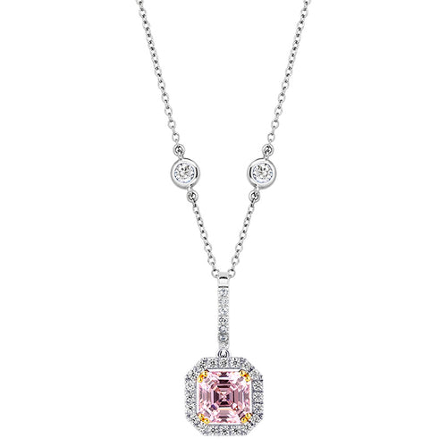 Sterling  Fancy Light Pink Asscher Cut Pendant on 18" Regal Short Floating Chain (Pendant & Chain Sold Together. Pendant is Removable from Chain).