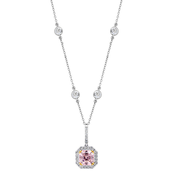 Sterling  Fancy Light Pink Asscher Cut Pendant on 18" Regal Short Floating Chain (Pendant & Chain Sold Together. Pendant is Removable from Chain).