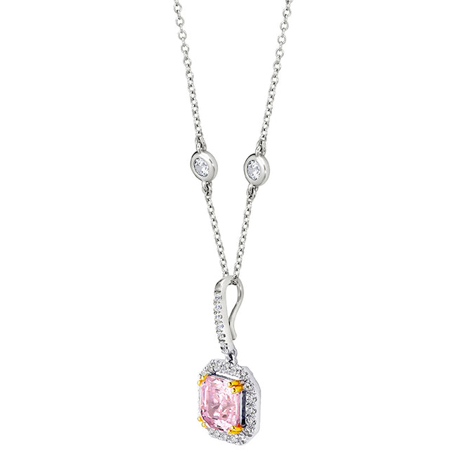 Sterling  Fancy Light Pink Asscher Cut Pendant on 18" Regal Short Floating Chain (Pendant & Chain Sold Together. Pendant is Removable from Chain).