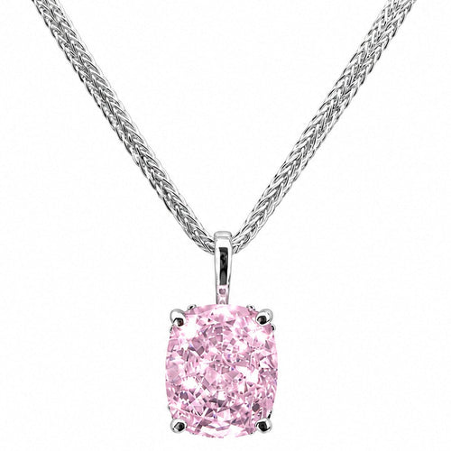 HAUTE COUTURE COMPOSERS COLLECTION Elongated Crushed Ice Cushion Cut 12 Carat Fancy Light Pink Pendant on 2 Sterling 1.1 mm Round Wheat Chains, (Pendant & Chains Sold Together. Pendant is Removable from Chains).