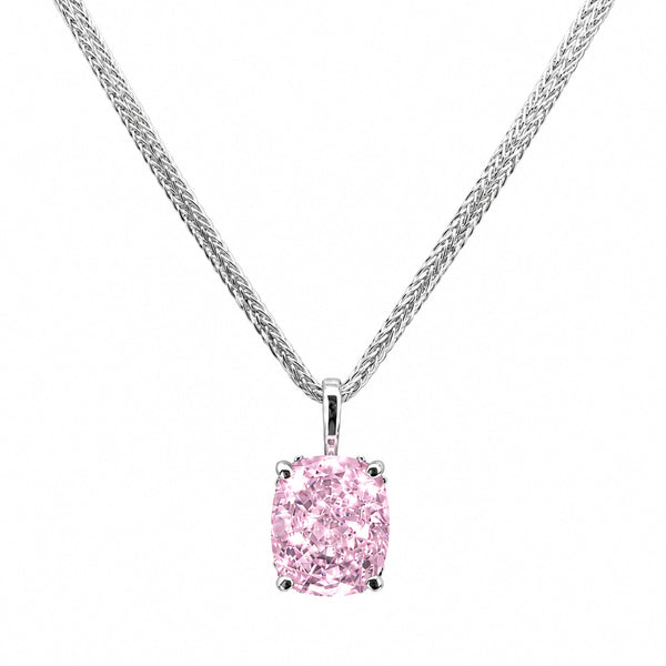 HAUTE COUTURE COMPOSERS COLLECTION Elongated Crushed Ice Cushion Cut 12 Carat Fancy Light Pink Pendant on 2 Sterling 1.1 mm Round Wheat Chains, (Pendant & Chains Sold Together. Pendant is Removable from Chain).