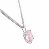 HAUTE COUTURE COMPOSERS COLLECTION Elongated Crushed Ice Cushion Cut 12 Carat Fancy Light Pink Pendant on 2 Sterling 1.1 mm Round Wheat Chains, (Pendant & Chains Sold Together. Pendant is Removable from Chain).