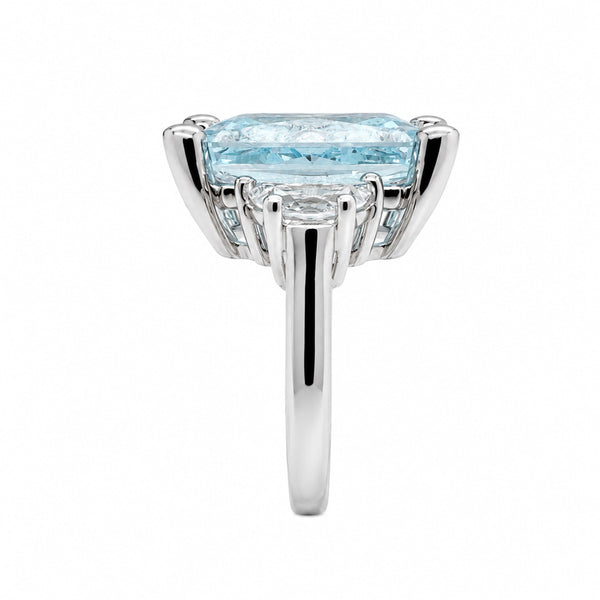 HAUTE COUTURE COMPOSERS COLLECTION Radiant Crushed Ice Cut 12 Carat Light Aquamarine-Hued Ring with White Half Moon Accents