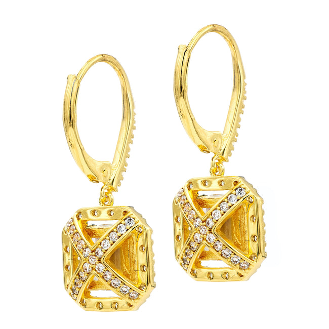 18 KGP Clear Asscher Cut Drops with Halo & Stone Detailing on Back