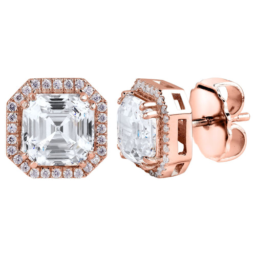 18 KGP Rose Gold 3 Carat Clear Asscher Cut Studs with Halo