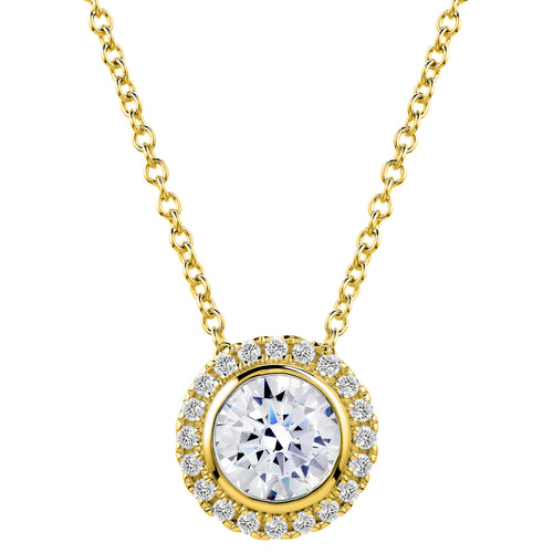 18 KGP 2 Carat Round Pendant Necklace with Halo