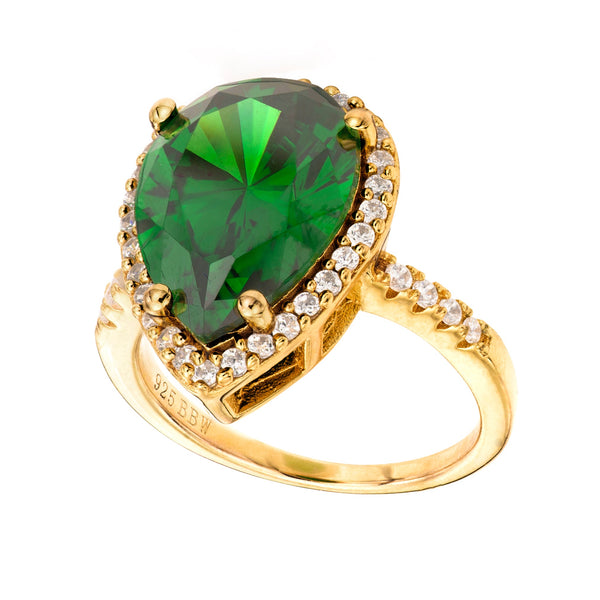18 KGP 4 Carat Emerald Hued Pear Shaped Ring