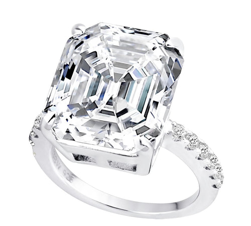 Sterling Silver Clear Asscher/Emerald-Cut Aspen Ring-Bling by Wilkening Invented Cut