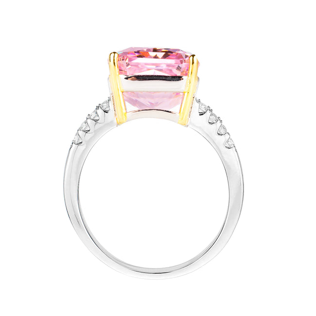 Sterling Silver Fancy Light Pink Rectangular Crushed Ice Cut Sedona Ring with 18 KGP Prongs