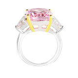 Sterling Silver Fancy Light Pink Radiant Cushion & Clear Trillion Ring with 18 KGP Prongs