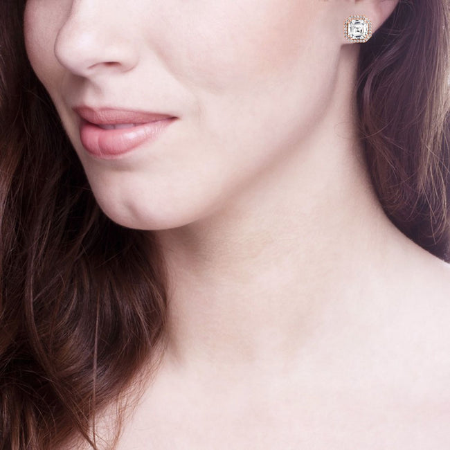 18 KGP Rose Gold 3 Carat Clear Asscher Cut Studs with Halo