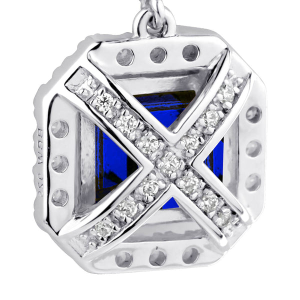 Sterling Silver Lab Created Sapphire Cushion Cut Drops with 18 KGP Prongs & Stone Detailing on Back
