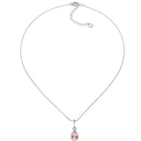 Silver Morganite-Hued Victorian Pear Shaped Necklace with Halo and 18 KGP Prongs