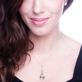 Silver Morganite-Hued Victorian Pear Shaped Necklace with Halo and 18 KGP Prongs