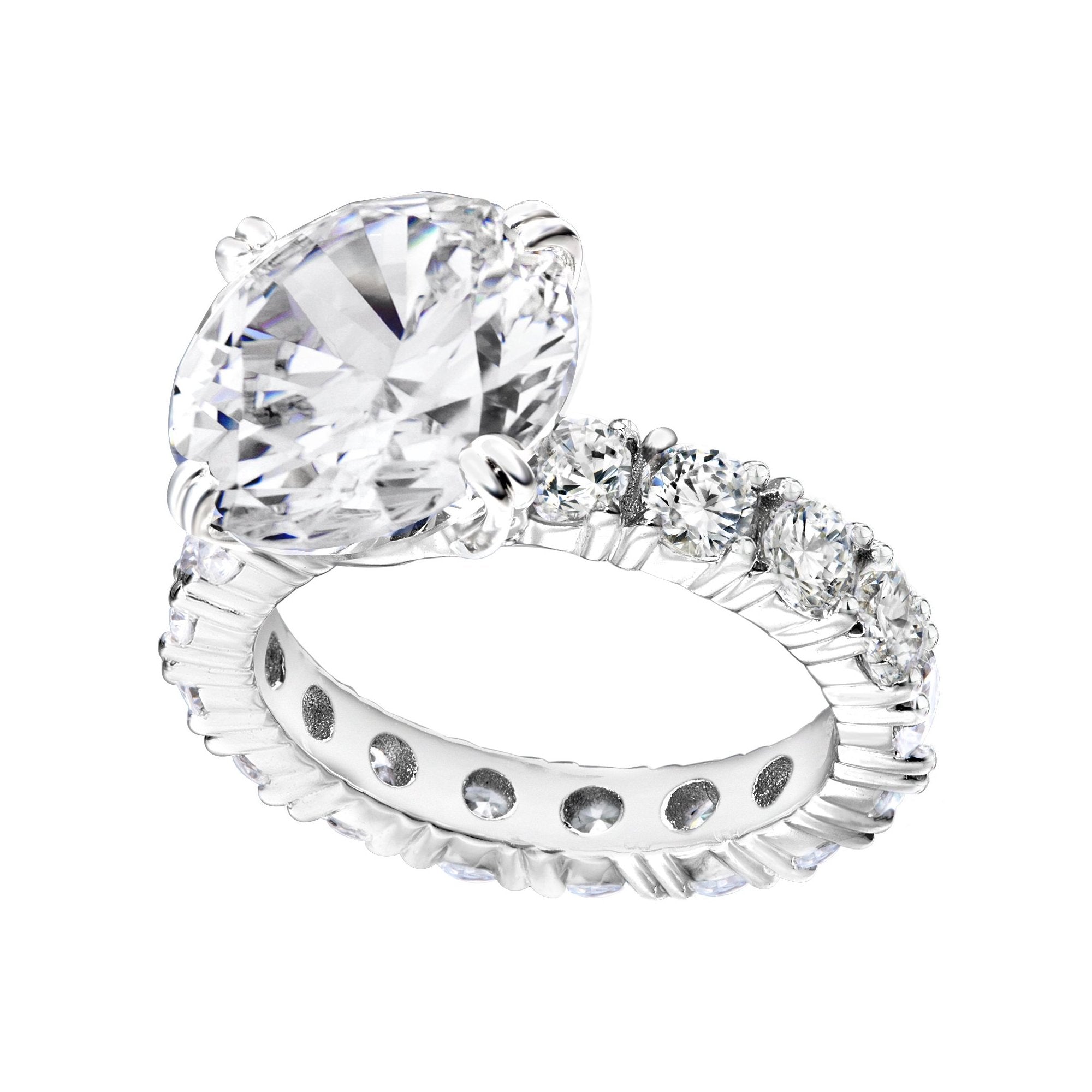 【TATIANA】(Silver925) 4mm Oval Eternity Ring / 追跡送 Sterling Silver 7-Stone Cubic Zirconia CZ Half Eternity Ring