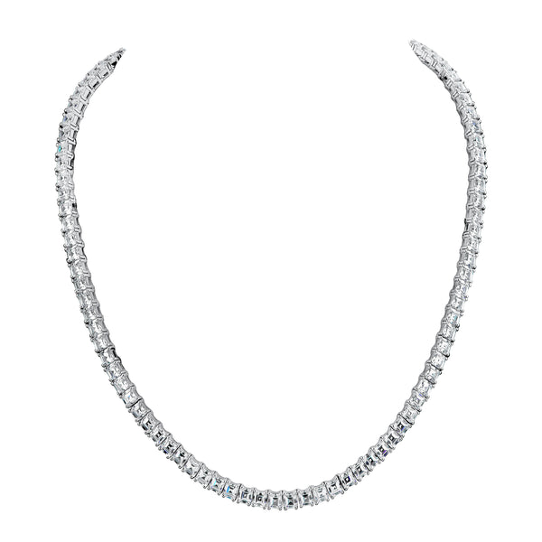 Silver Asscher-Cut Couture Tennis Necklace with Double Security Clasp 16.5”