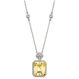 Silver Fancy Light Yellow Emerald Cut Station Necklace with 18 KGP Prongs