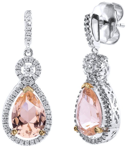 Silver Morganite-Hued Victorian Teardrops with 18 KGP Prongs
