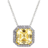 Sterling Silver Fancy Light Yellow 3 Carat Asscher Cut Necklace with Halo and 18 KGP Prongs