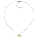 Sterling Silver Fancy Light Yellow 3 Carat Asscher Cut Necklace with Halo and 18 KGP Prongs
