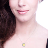 Sterling Silver Fancy Light Yellow 3 Carat Asscher Cut Necklace with Halo and 18 KGP Prongs