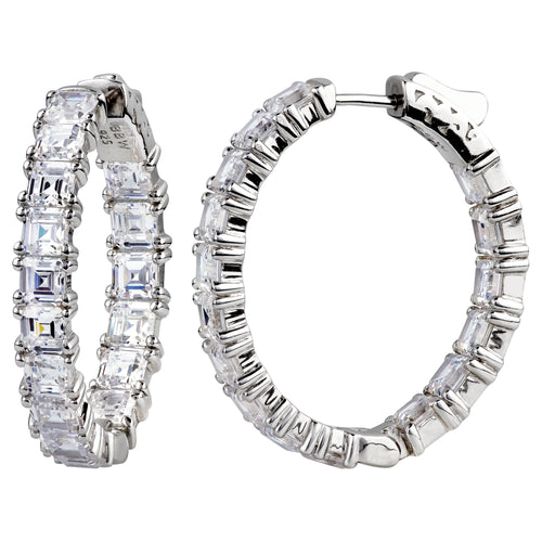 Sterling Silver 1.25” Asscher Cut Oval Couture Hoops