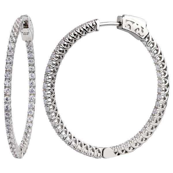 Sterling Silver 1.25” Thin in and Out Hoops with Filigree Setting