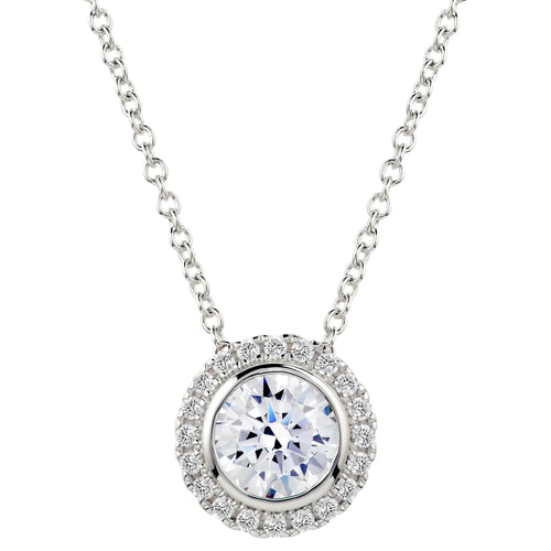 Sterling Silver 2 Carat Round Pendant Necklace with Halo