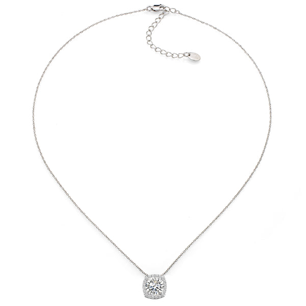 Sterling Silver 3 Carat Cushion Cut Cubic Zirconia Floating Necklace ...