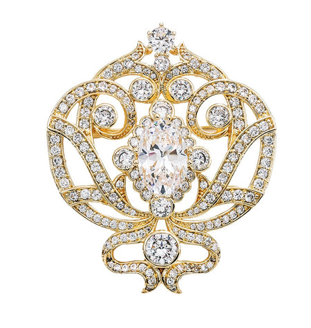 Silver Ornate Regal Brooch with Clear Center Stone