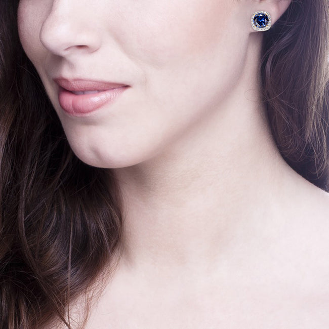 Silver 3 Carat Sapphire-Hued Cushion Cut Clips with 18 KGP Prongs