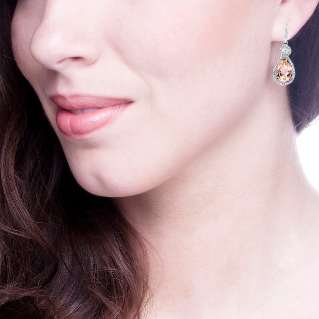 Silver Morganite-Hued Victorian Teardrops with 18 KGP Prongs