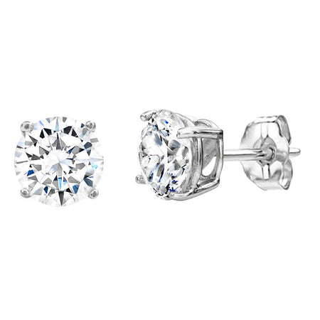 Sterling Silver 1 Carat Lab Created Sapphire Round Solana Studs with Halo and 18 KGP Prongs
