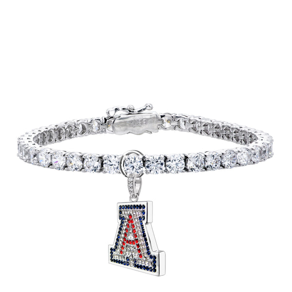Silver 4mm Classic Tennis Bracelet with Double Security Clasp for University of Arizona "A" Charm (Charm Sold Separately)