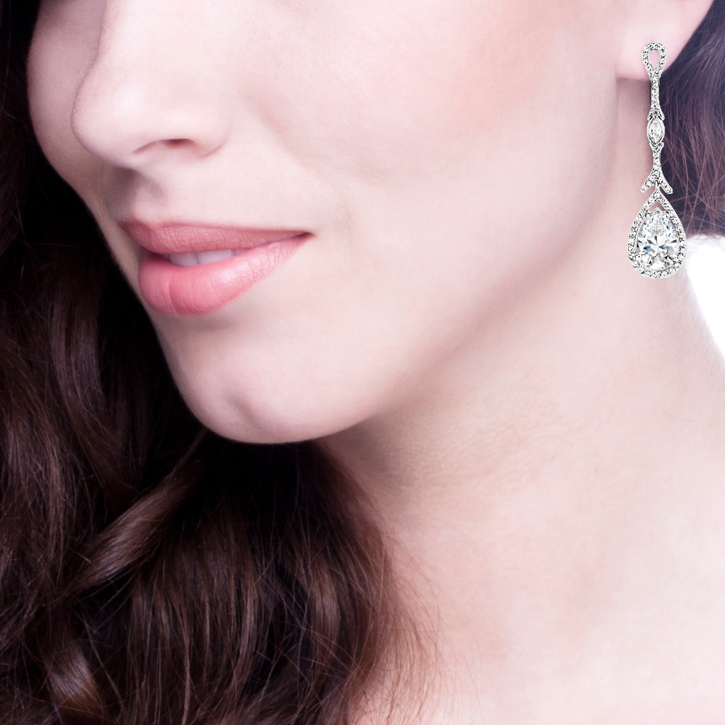 Sterling Silver Cubic Zirconia Couture Long Teardrop Earrings – Bling ...
