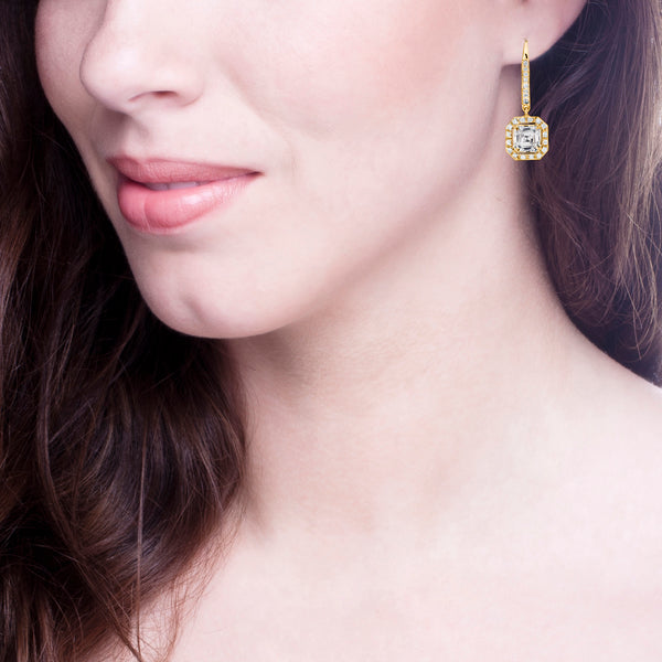 18 KGP Clear Asscher Cut Drops with Halo & Stone Detailing on Back