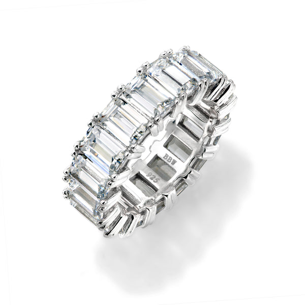 Sterling Silver 4 Prong Emerald Cut Eternity Ring Band